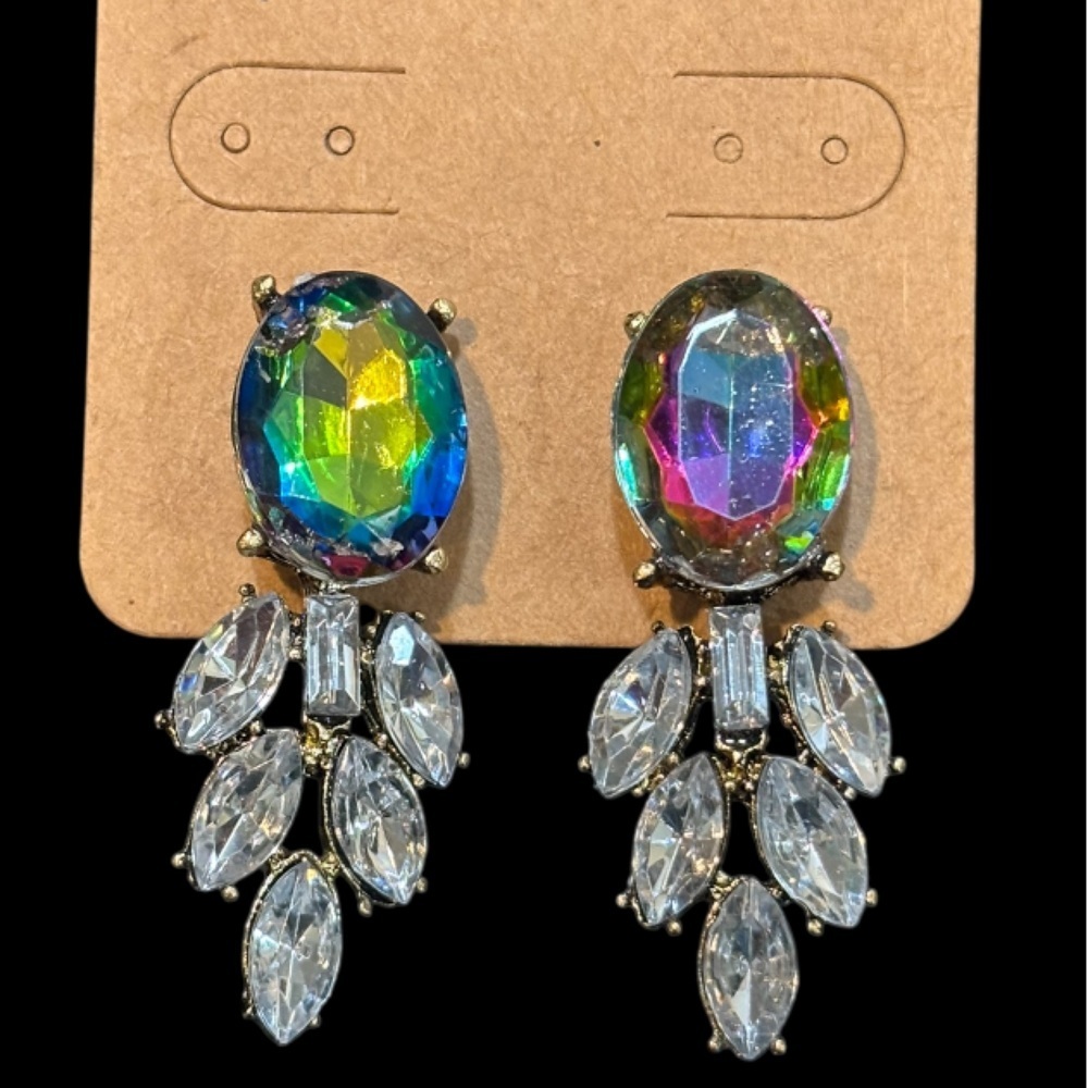 Volcano Faucted crystal Earrings NWOT